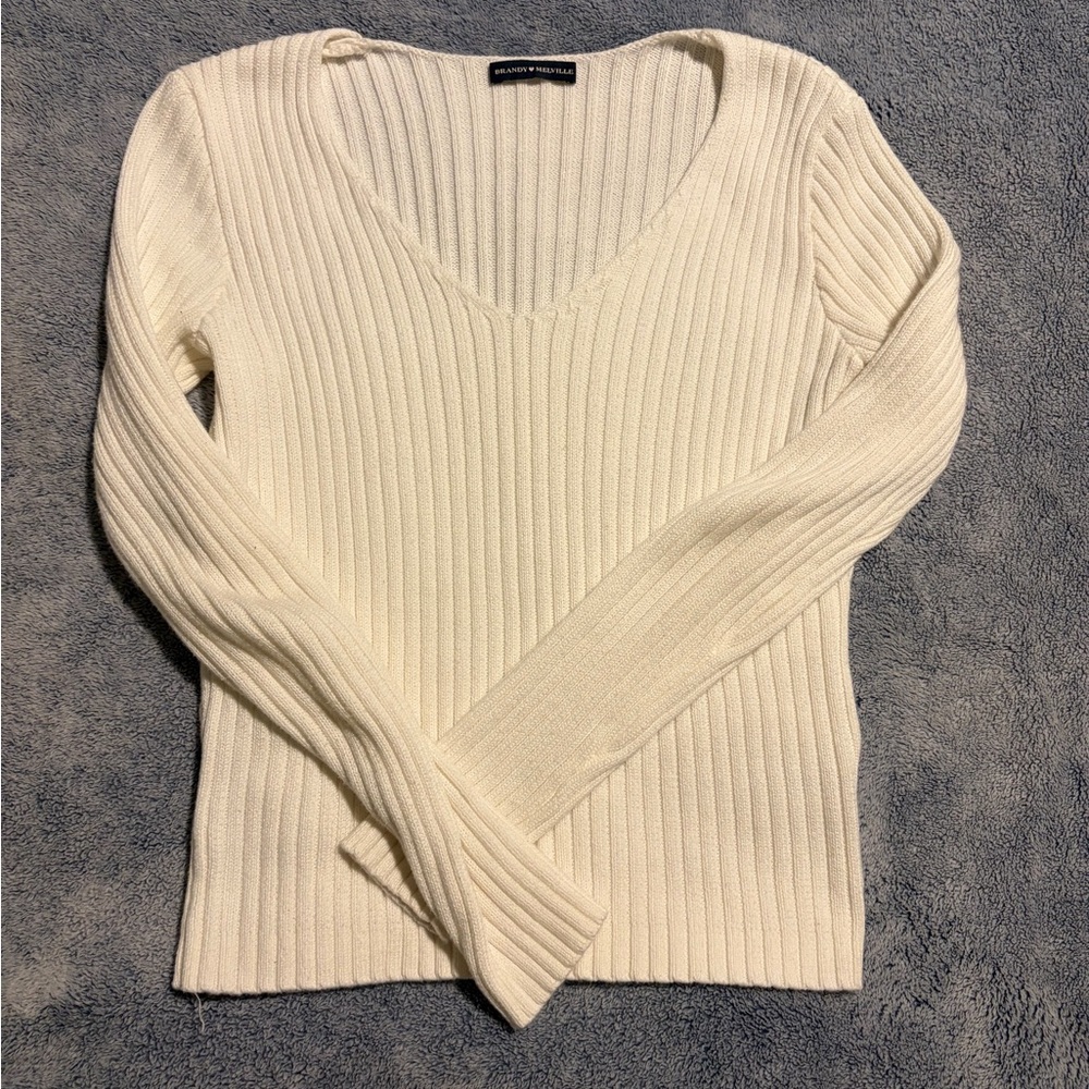 Brandy Melville Cream V-Neck Sweater